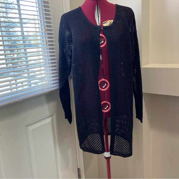 Model France women black mesh long sleeves cardigan. Size L/XL. Used. - Picture 1 of 8